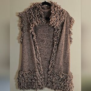 Magaschoni Fringed Shaggy Knit Vest in Brown and Tan Size S. Excellent Condition